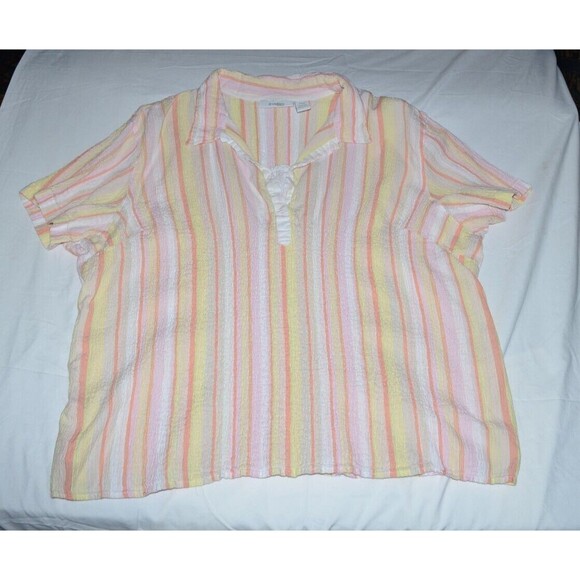 Dress Barn Woman's Summer seersucker short sleeve top 22/24 Peach stretch Plus - Picture 2 of 6